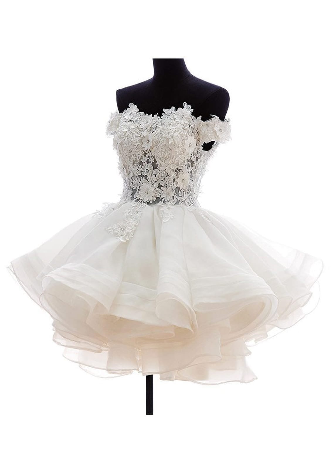 Off Shoulder Ball Gown Short/Mini Organza Wedding Dress 