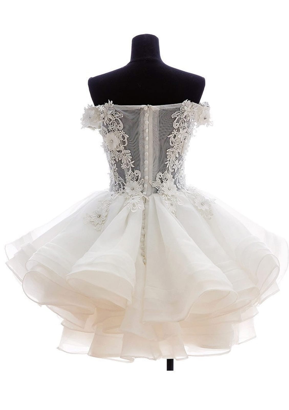 Off Shoulder Ball Gown Short/Mini Organza Wedding Dress 