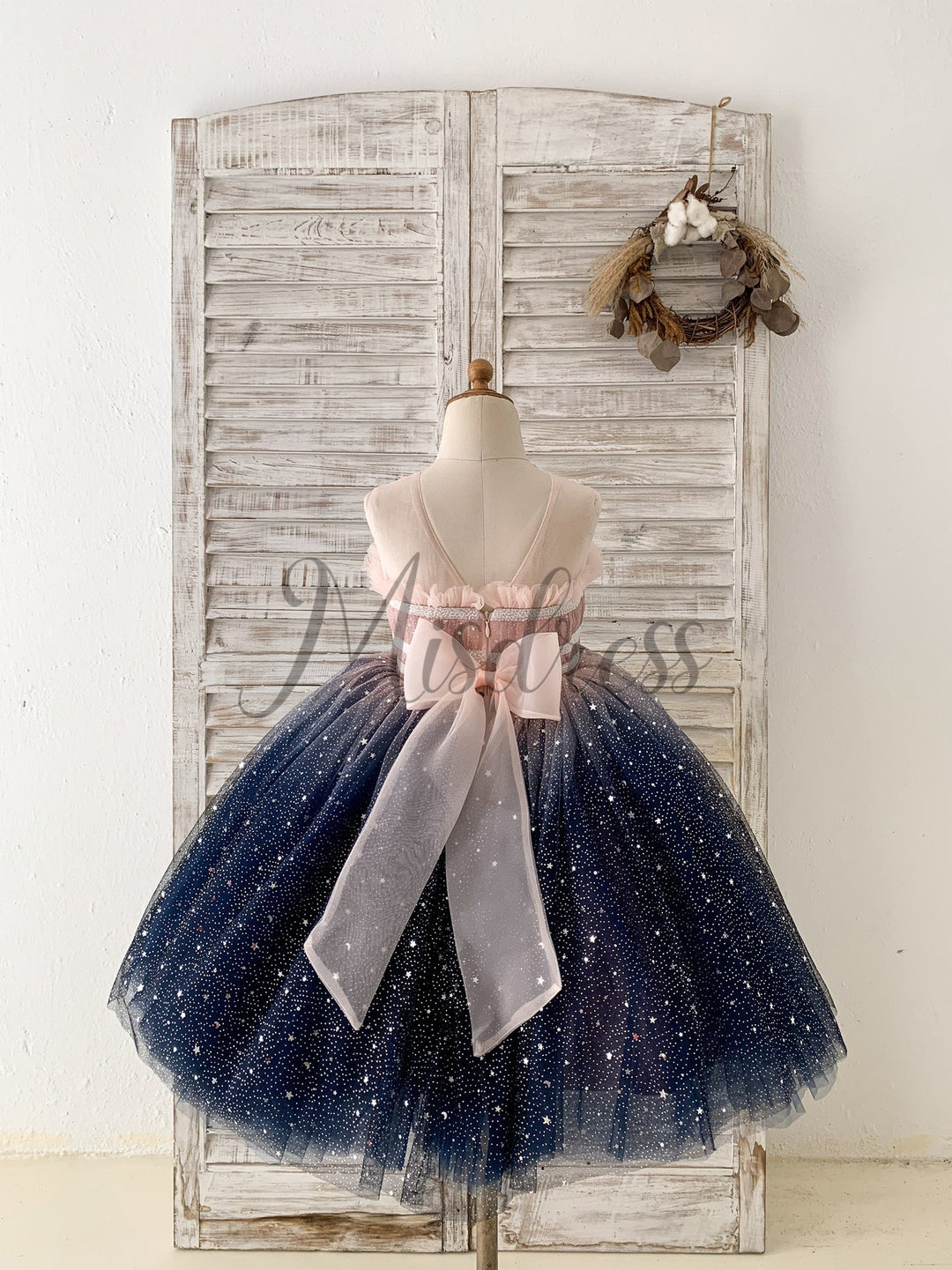 Ombre Pink / Navy Stars Tulle Flower Girl Dress Kids Party Dress 6T / Ivory-Navy Ombre Pink / Navy Stars Tulle Flower Girl Dress Kids Party Dress 6T / Ivory-Navy