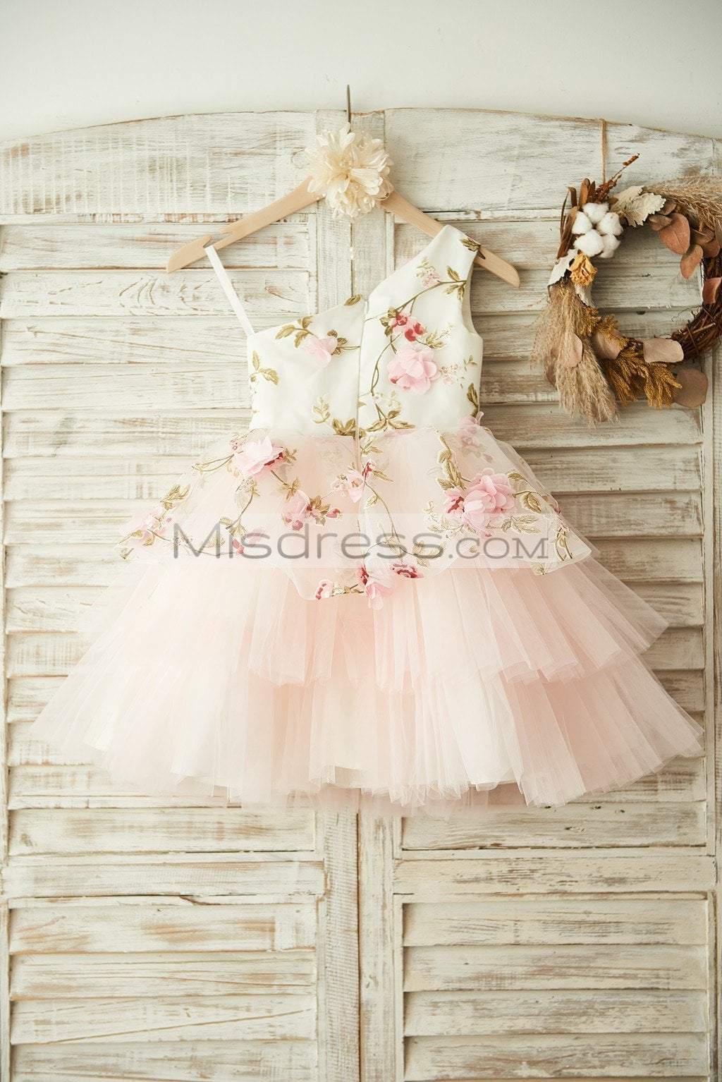 One Shoulder Floral Organza Pink Tulle Cupcake Wedding Flower Girl Dress - Flower Girl Dresses