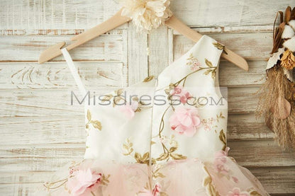 One Shoulder Floral Organza Pink Tulle Cupcake Wedding Flower Girl Dress - Flower Girl Dresses