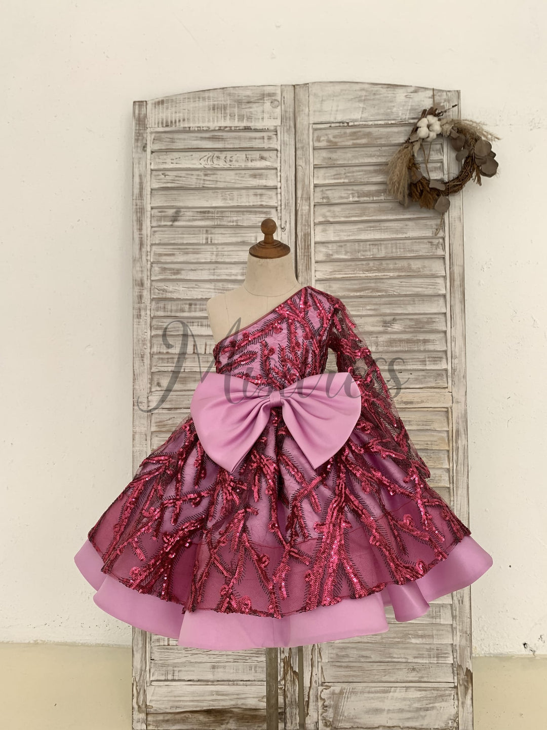 open lace back dress Ball-Gown Satin Tulle One-Shoulder Sleeveless Ankle-Length Flower Girl Dresses with Bowknot main image 1