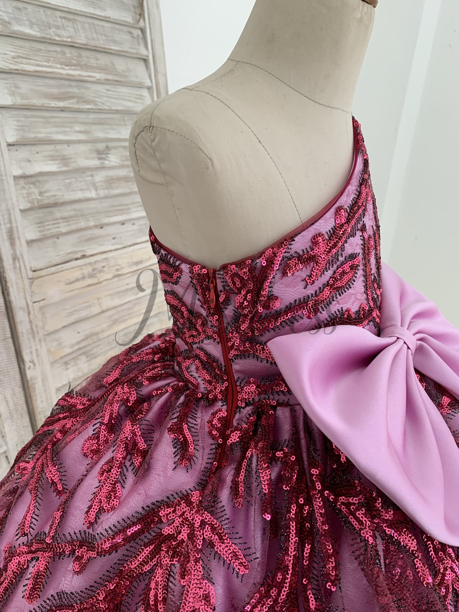 One Shoulder Single Sleeves Fuchsia Sequin Satin Wedding Flower Girl Dress Kids Birthday Party Dress