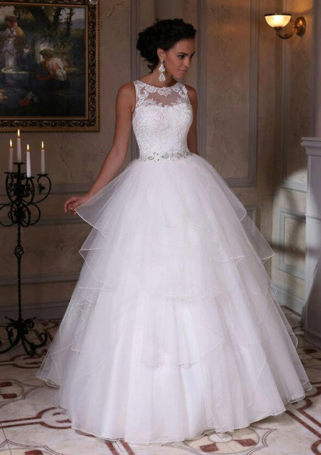 beaded organza wedding dress Vintage zipper sling beaded wave organza high slit small train satin w