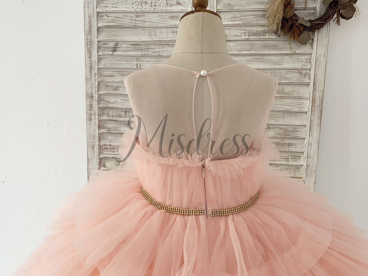 Blush Pink Cupcake Tulle Wedding Flower Girl Dress Kids Party Dress