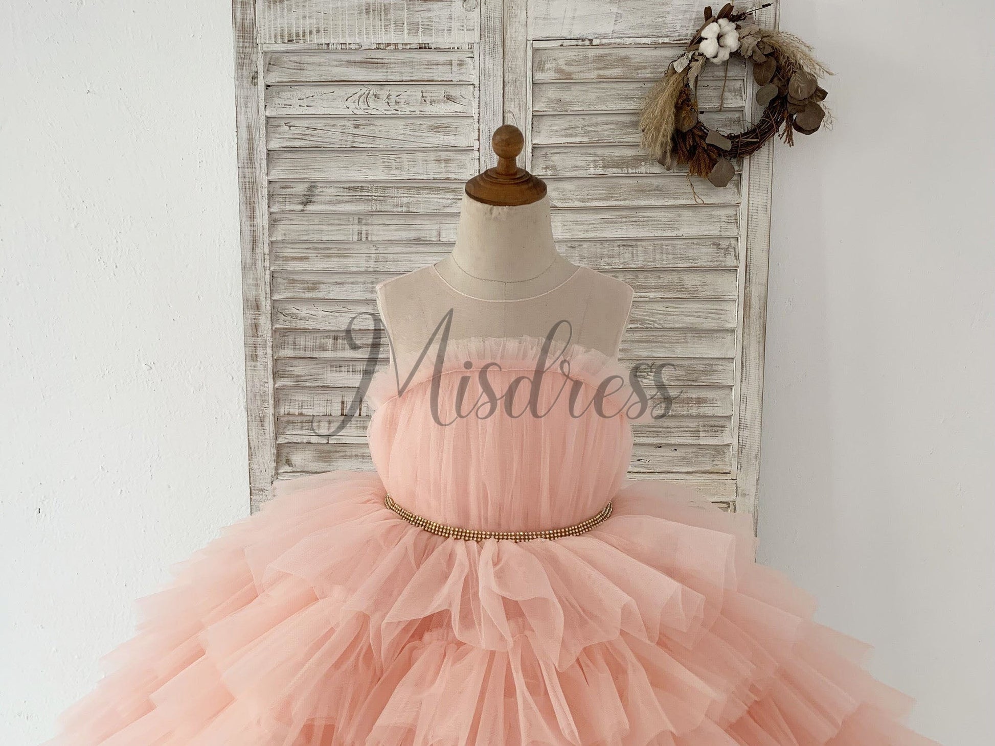 Blush Pink Cupcake Tulle Wedding Flower Girl Dress Kids Party Dress