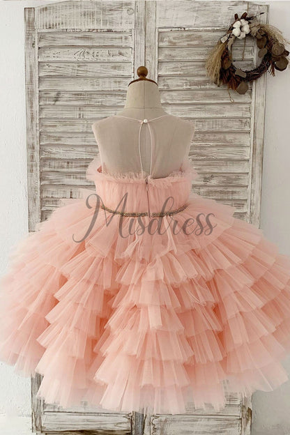 Blush Pink Cupcake Tulle Wedding Flower Girl Dress Kids Party Dress