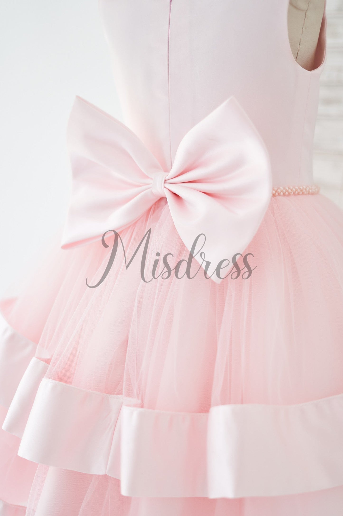Pink Satin Tulle Cupcake Wedding Flower Girl Dress with Bow