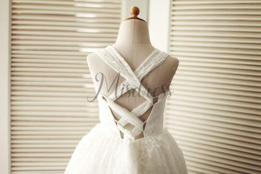 Princess Backless Ivory Lace Straps Wedding Flower Girl Dress | Misdress Princess Backless Ivory Lace Straps Wedding Flower Girl Dress | Misdress