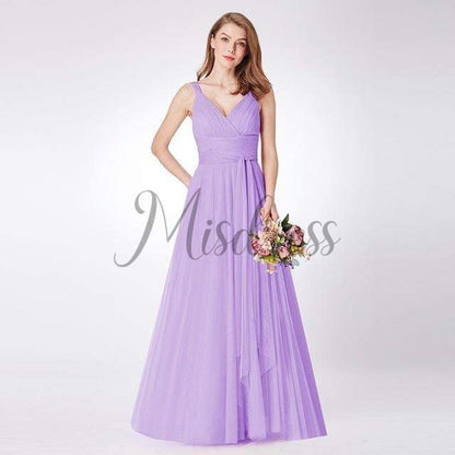 Backless V neck Tulle Evening Party Dress - 2 / Lavender - Prom Dresses