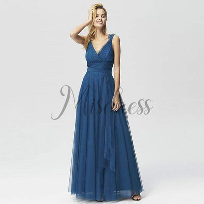 Backless V neck Tulle Evening Party Dress - 2 / Teal - Prom Dresses