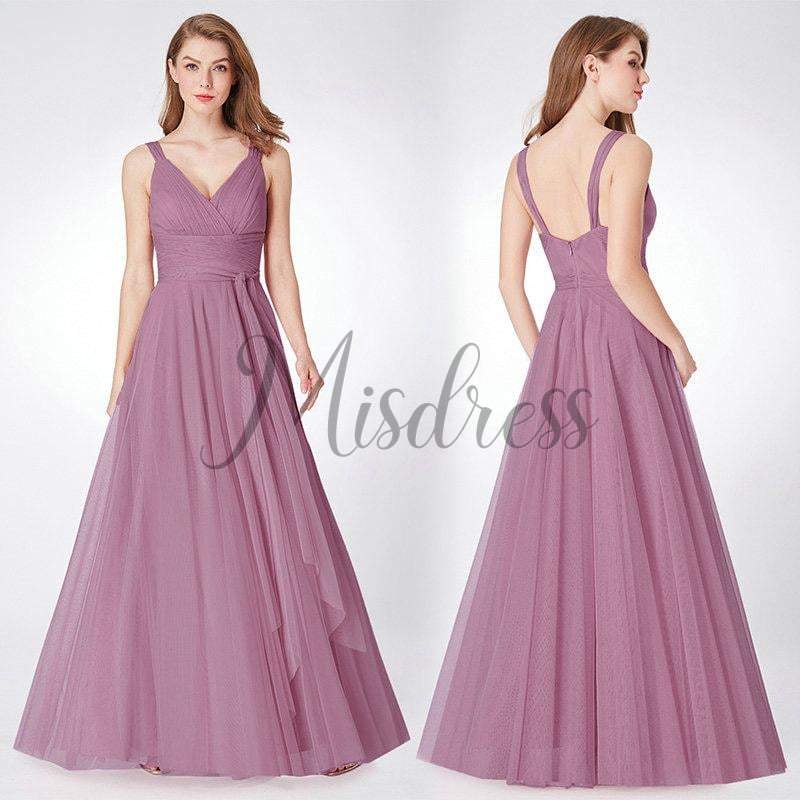 Backless V neck Tulle Evening Party Dress - Prom Dresses
