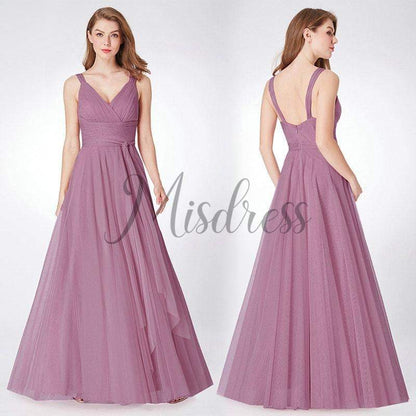 Backless V neck Tulle Evening Party Dress - Prom Dresses