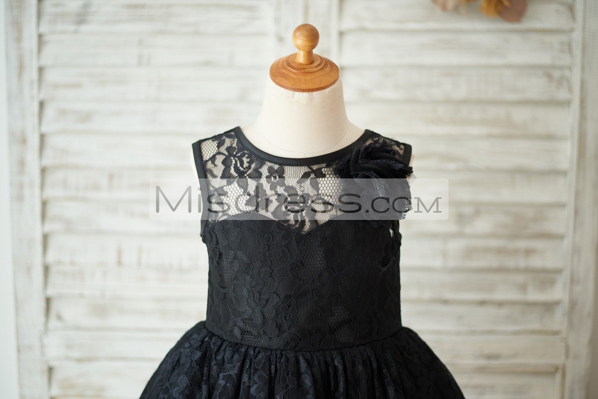 Black Lace Tulle V Open Back Wedding Flower Girl Dress with Flower - Flower Girl Dresses