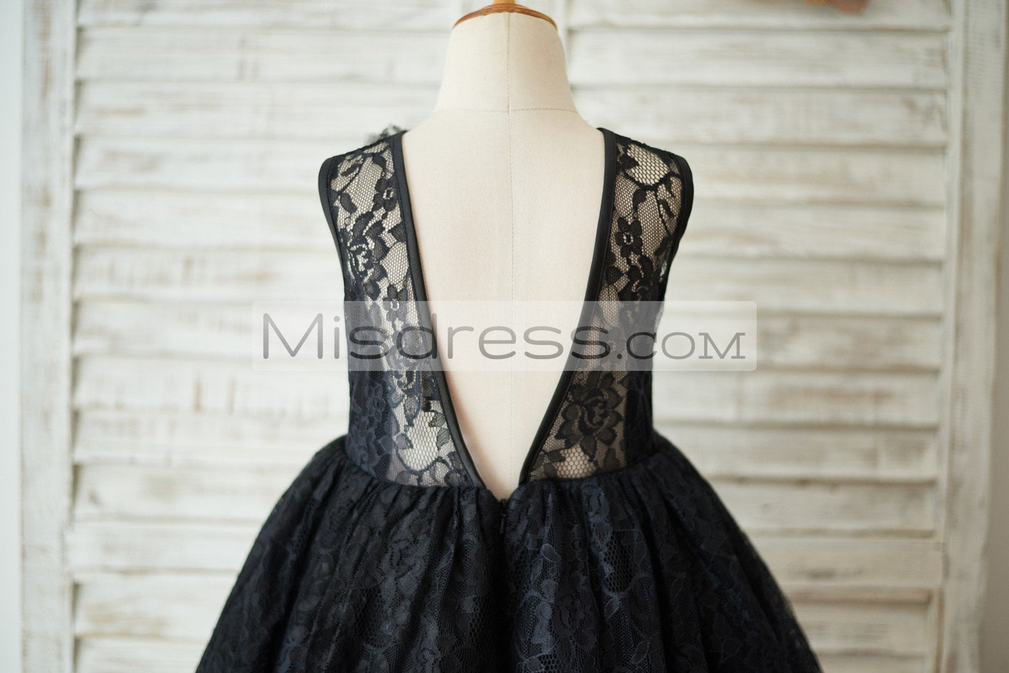 Black Lace Tulle V Open Back Wedding Flower Girl Dress with Flower - Flower Girl Dresses