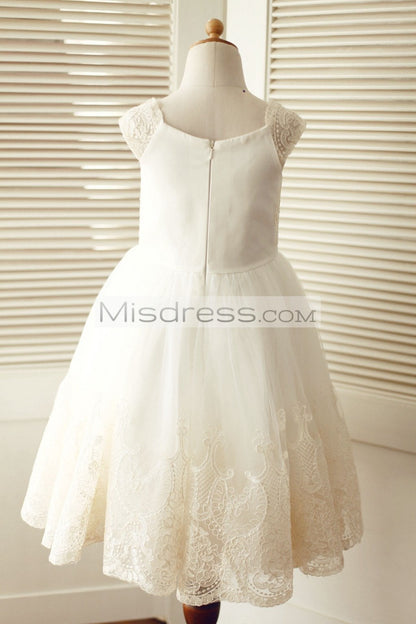 Cap Sleeves Champagne Lace Ivory Tulle Wedding Flower Girl Dress - Flower Girl Dresses