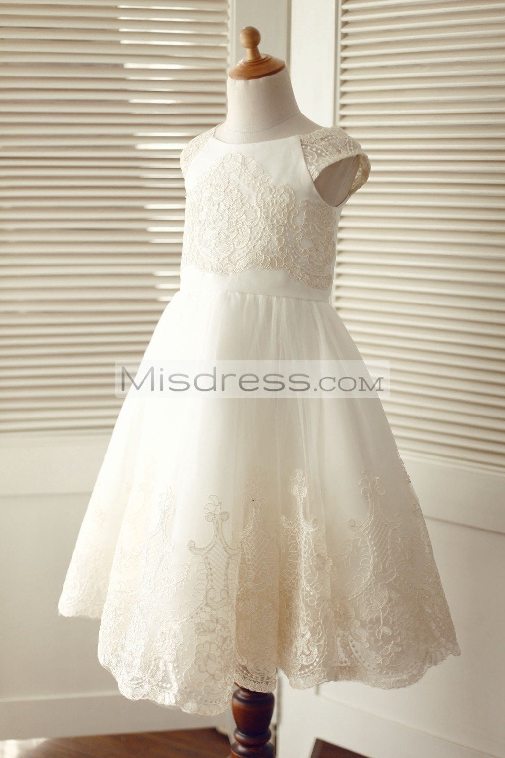 Cap Sleeves Champagne Lace Ivory Tulle Wedding Flower Girl Dress - Flower Girl Dresses