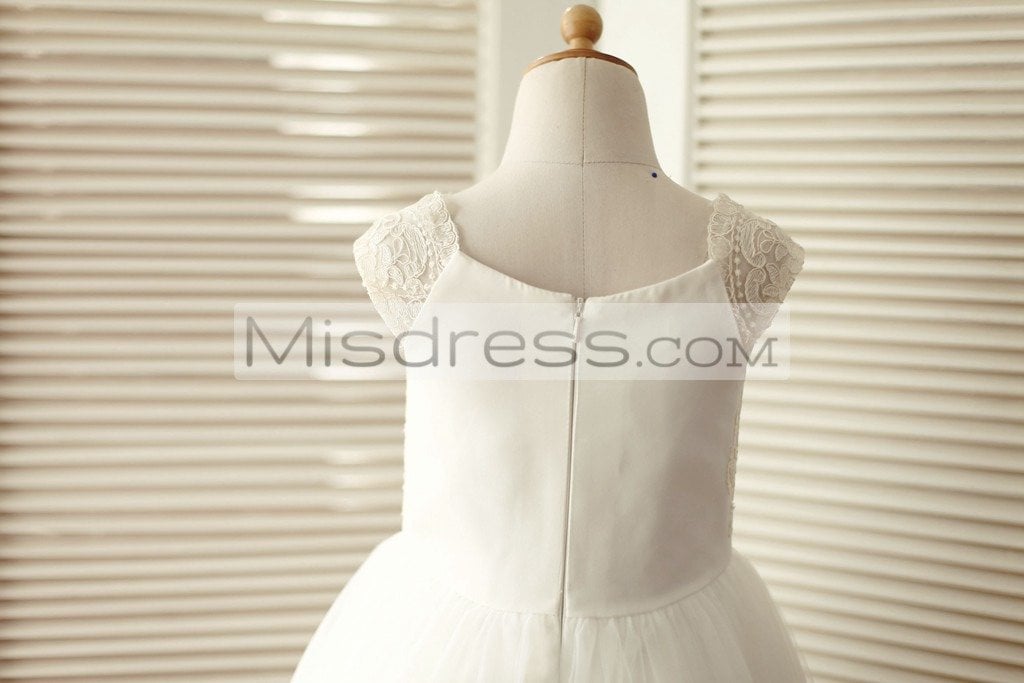 Cap Sleeves Champagne Lace Ivory Tulle Wedding Flower Girl Dress - Flower Girl Dresses