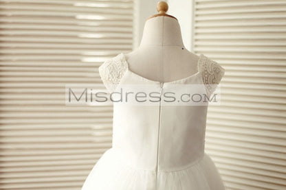 Cap Sleeves Champagne Lace Ivory Tulle Wedding Flower Girl Dress - Flower Girl Dresses