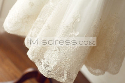 Cap Sleeves Champagne Lace Ivory Tulle Wedding Flower Girl Dress - Flower Girl Dresses