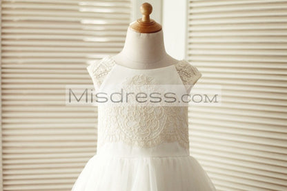 Cap Sleeves Champagne Lace Ivory Tulle Wedding Flower Girl Dress - Flower Girl Dresses