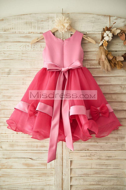 Fuschia Lace Organza Wedding Flower Girl Dress with Belt/Bow - Flower Girl Dresses