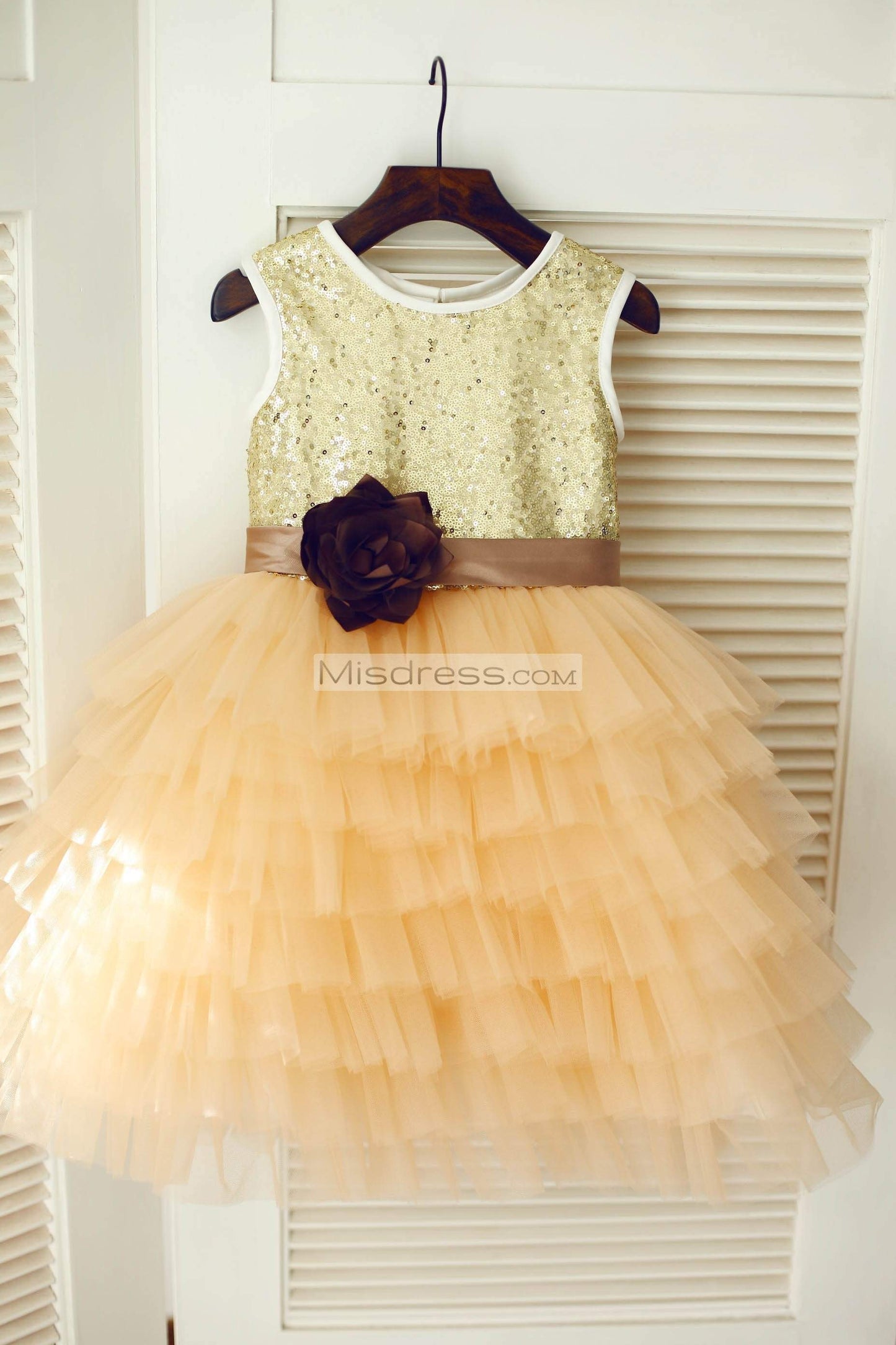 Gold Sequin Champagne Cupcake Tulle Wedding Flower Girl Dress - Flower Girl Dresses