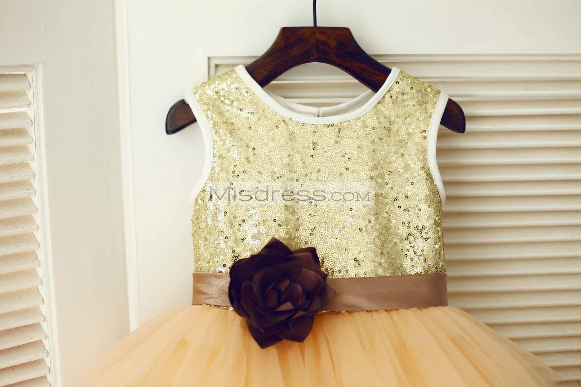 Gold Sequin Champagne Cupcake Tulle Wedding Flower Girl Dress - Flower Girl Dresses
