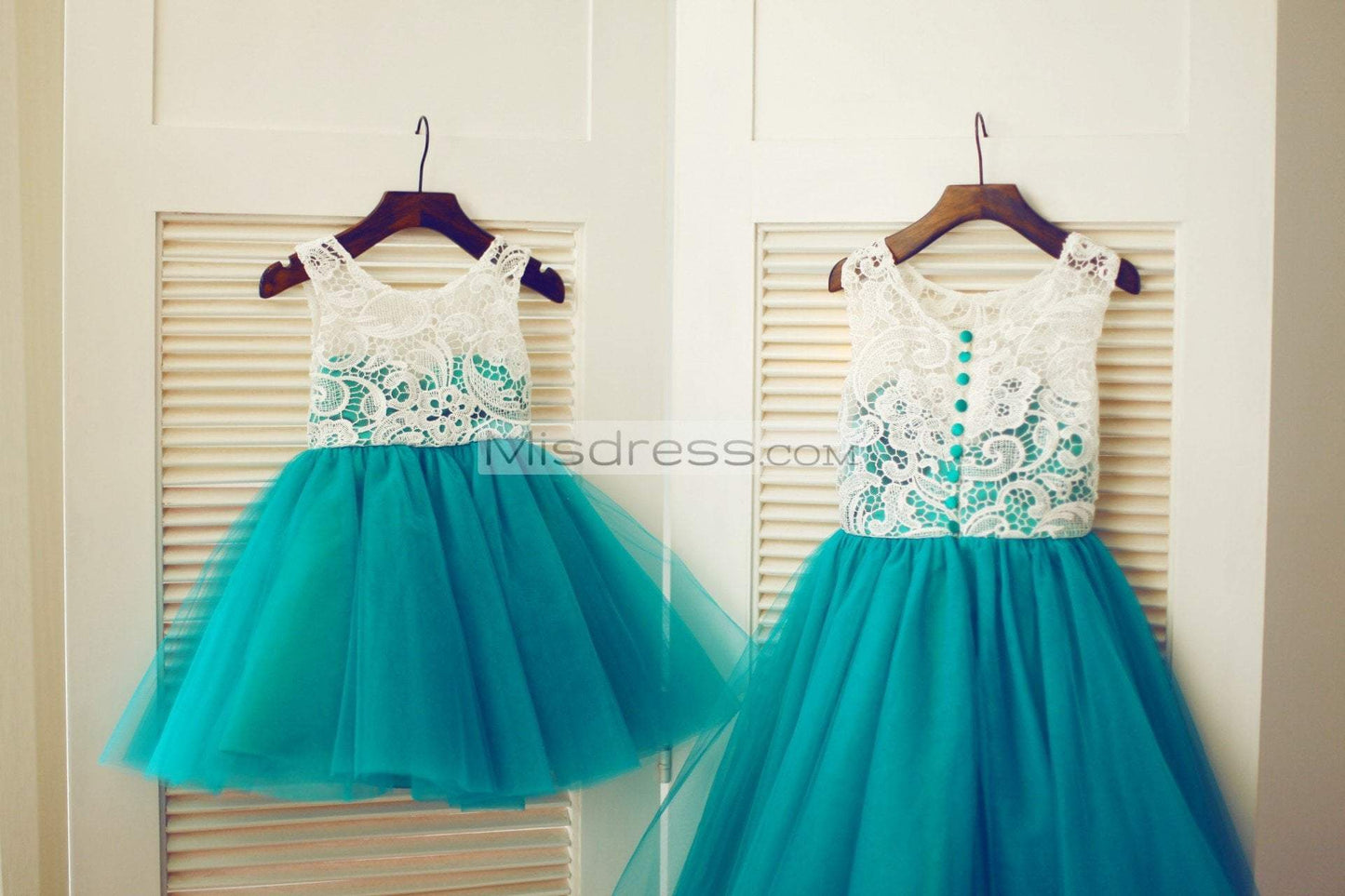 Ivory Lace Green Tulle Wedding Flower Girl Dress - Flower Girl Dresses