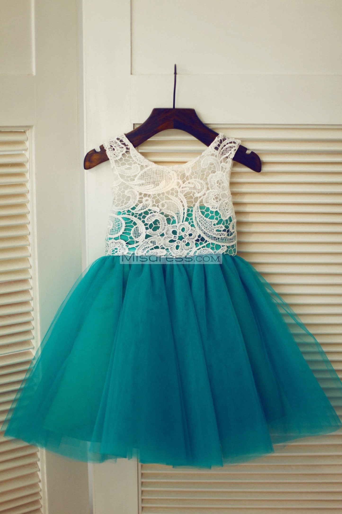 Ivory Lace Green Tulle Wedding Flower Girl Dress - Flower Girl Dresses