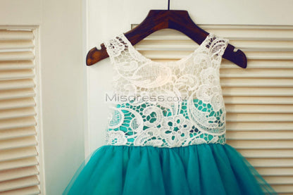 Ivory Lace Green Tulle Wedding Flower Girl Dress - Flower Girl Dresses