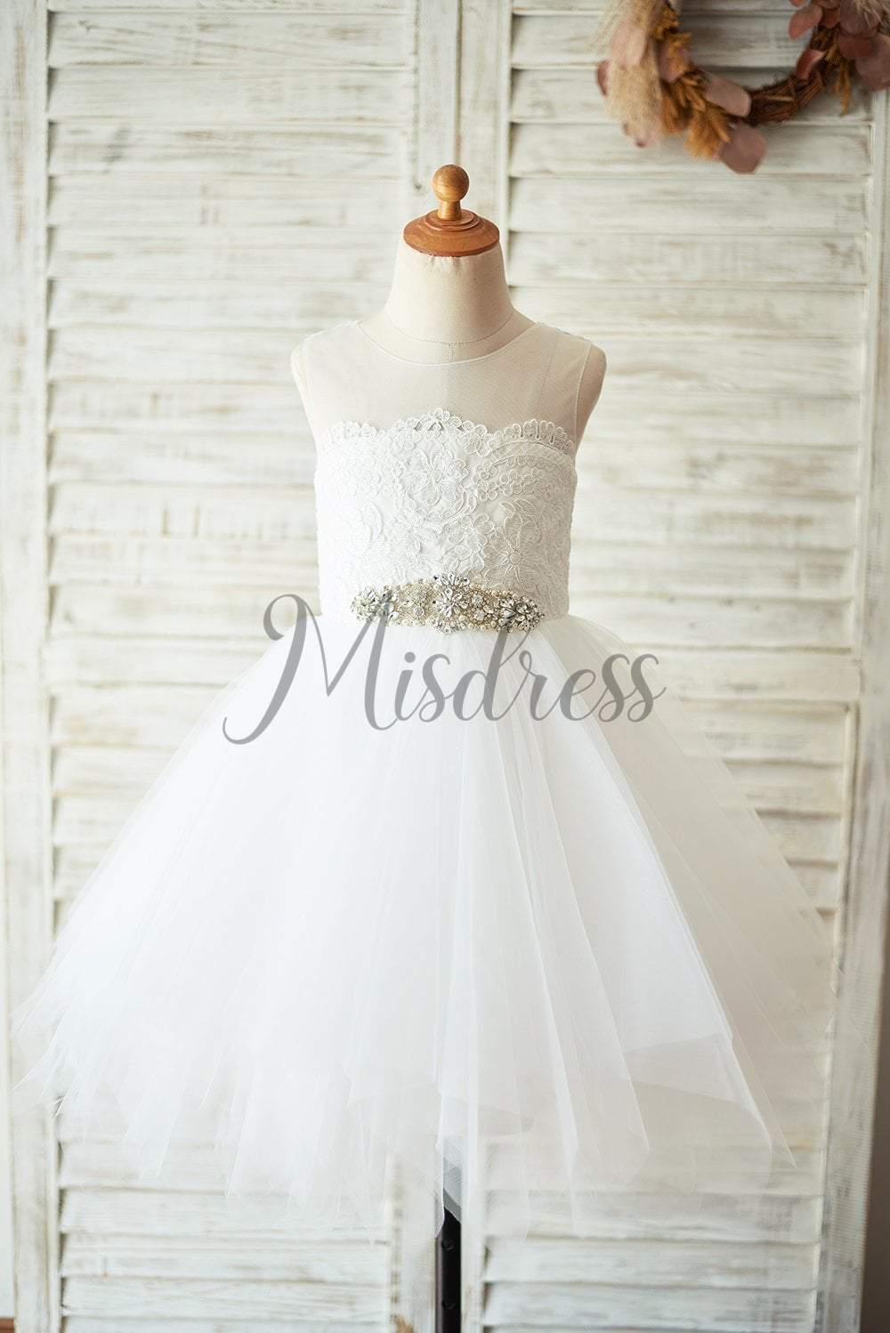 Ivory Lace Tulle Keyhole Backless Wedding Flower Girl Dress - Flower Girl Dresses