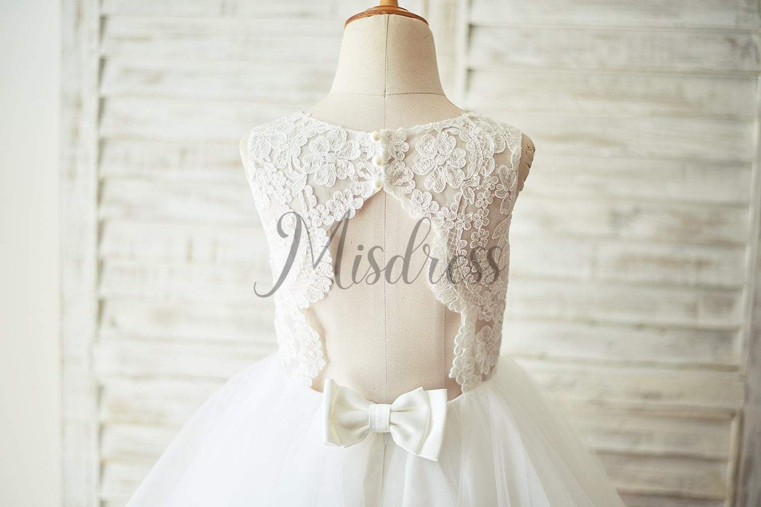Ivory Lace Tulle Keyhole Backless Wedding Flower Girl Dress - Flower Girl Dresses
