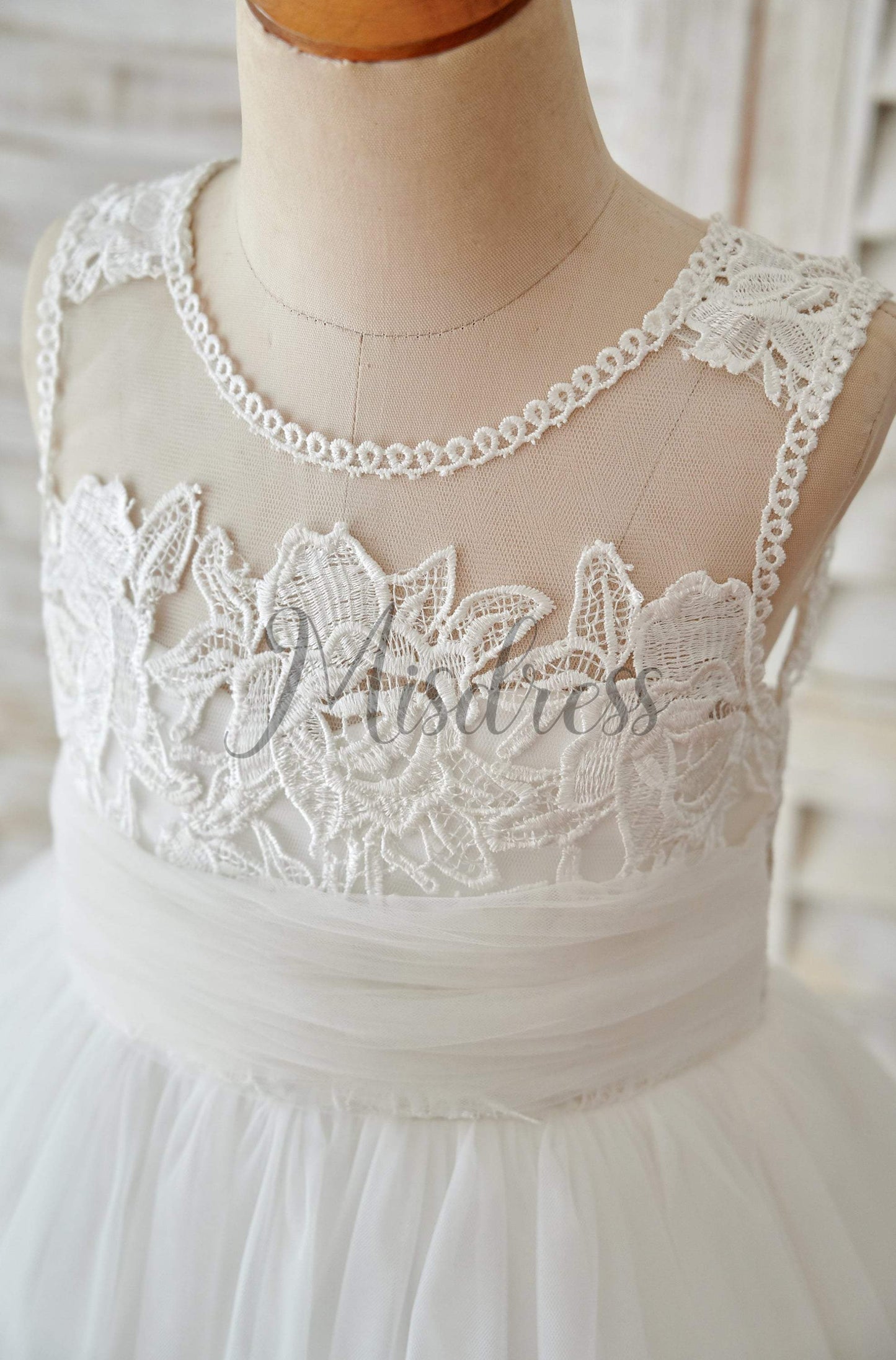 Ivory Lace Tulle Keyhole Back Wedding Flower Girl Dress - Flower Girl Dresses