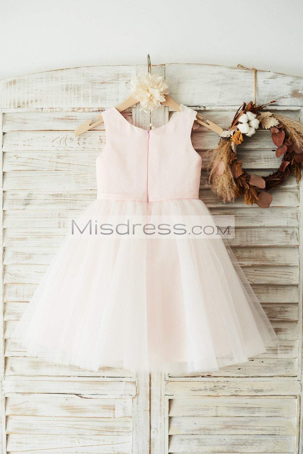 Ivory Lace Tulle Pink Satin Wedding Flower Girl Dress - Flower Girl Dresses