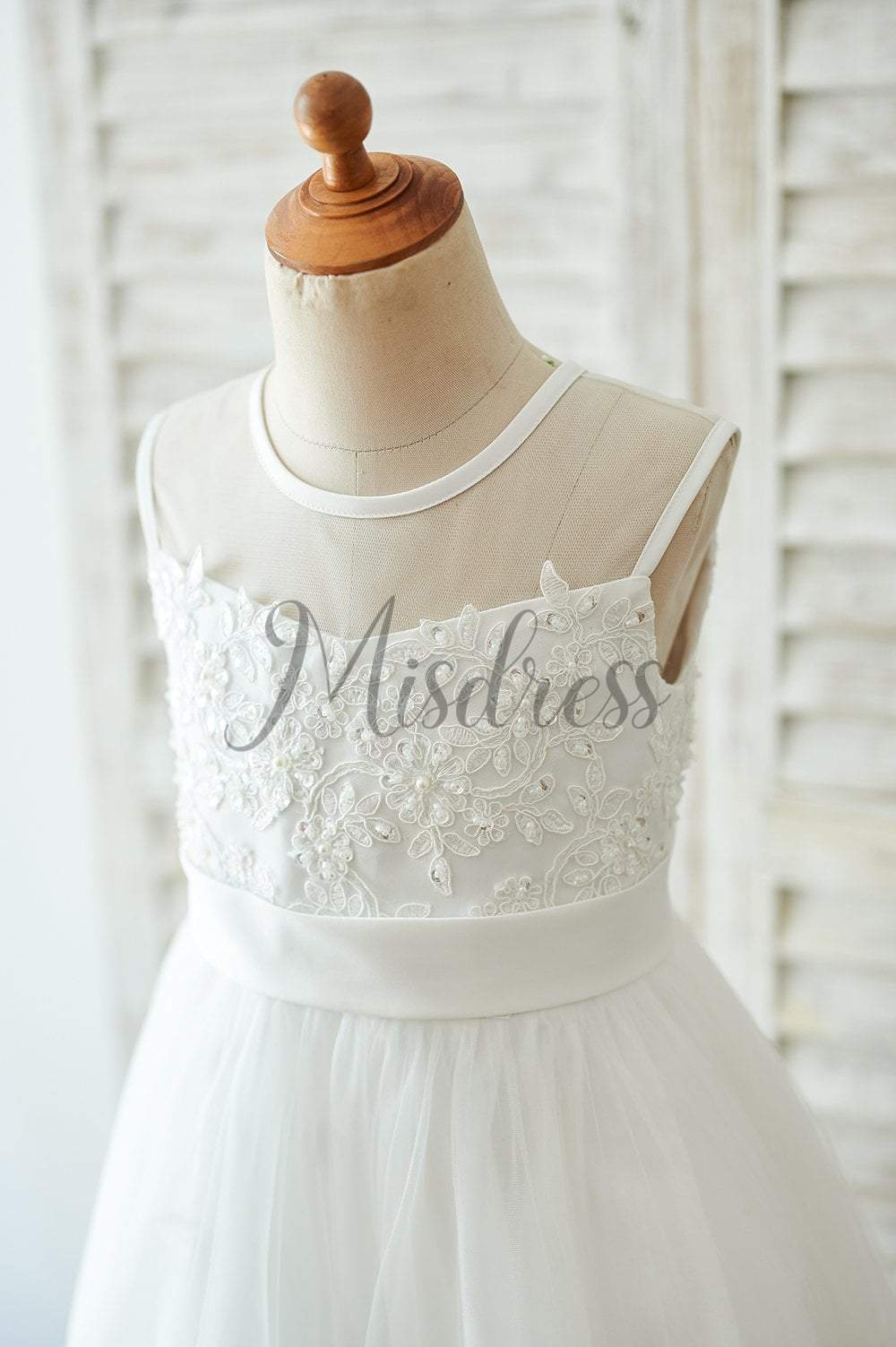 Ivory Lace tulle Wedding Flower Girl Dress with bows - Flower Girl Dresses