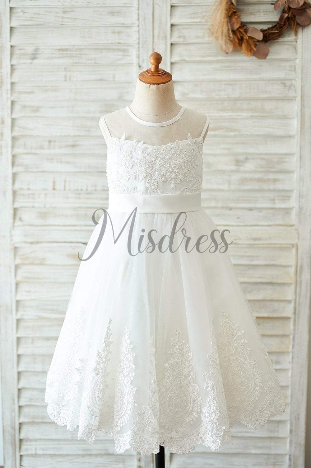 Ivory Lace tulle Wedding Flower Girl Dress with bows - Flower Girl Dresses