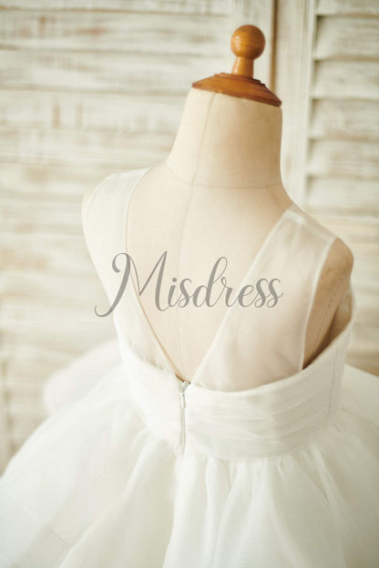 Ivory Organza V Back Wedding Flower Girl Dress - Flower Girl Dresses