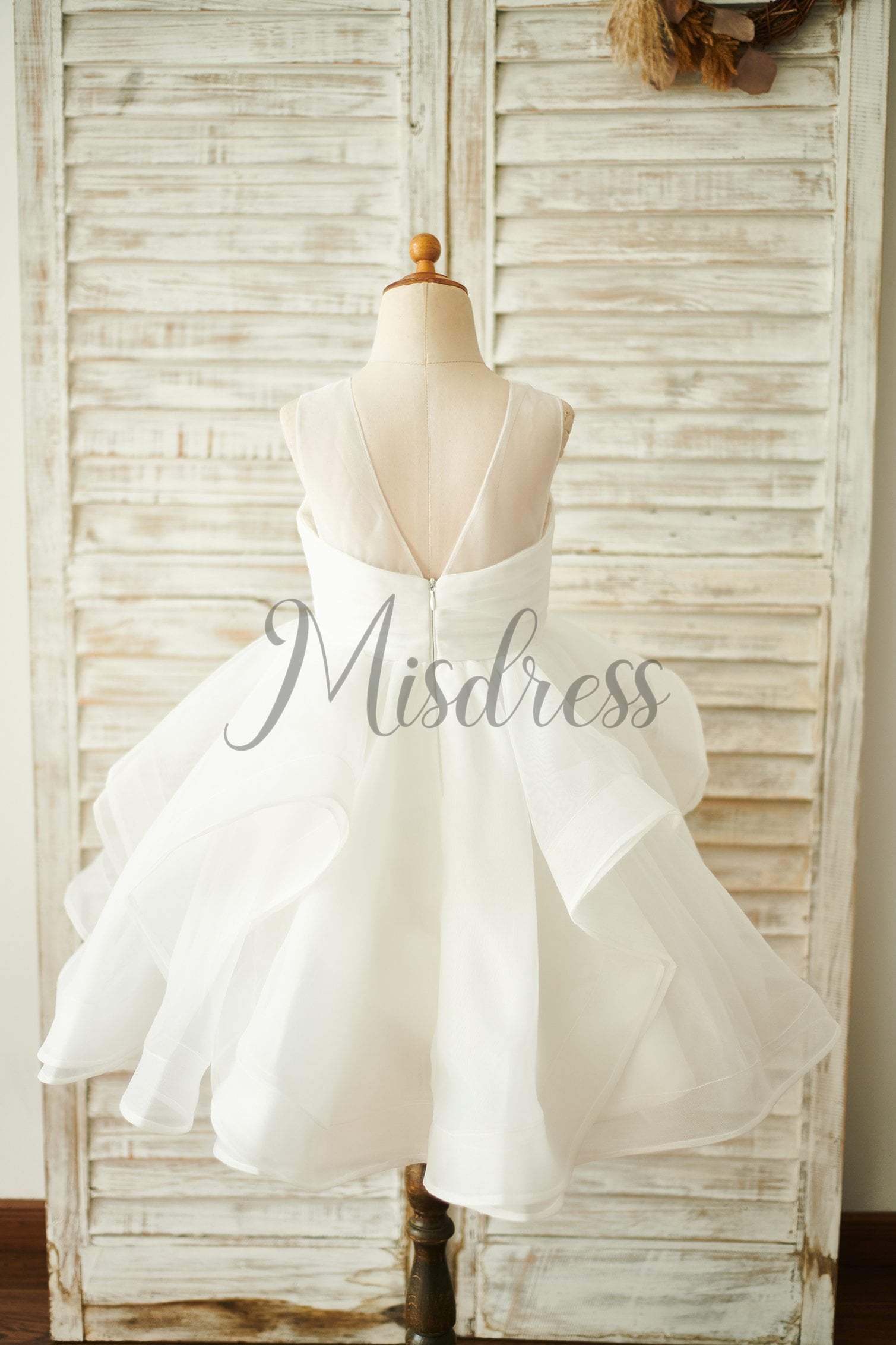Ivory Organza V Back Wedding Flower Girl Dress - Flower Girl Dresses