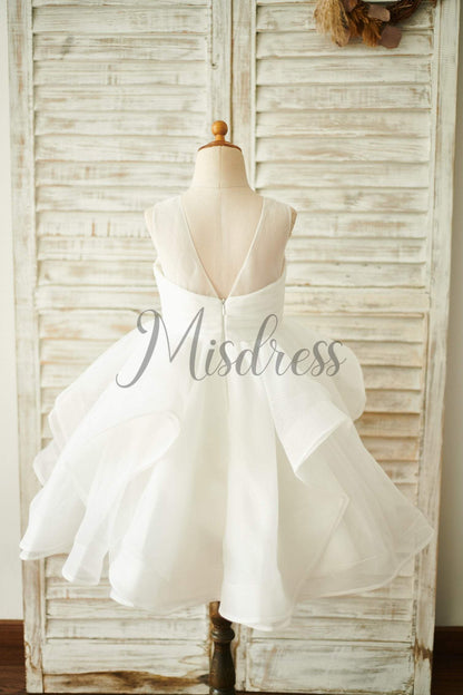 Ivory Organza V Back Wedding Flower Girl Dress - Flower Girl Dresses