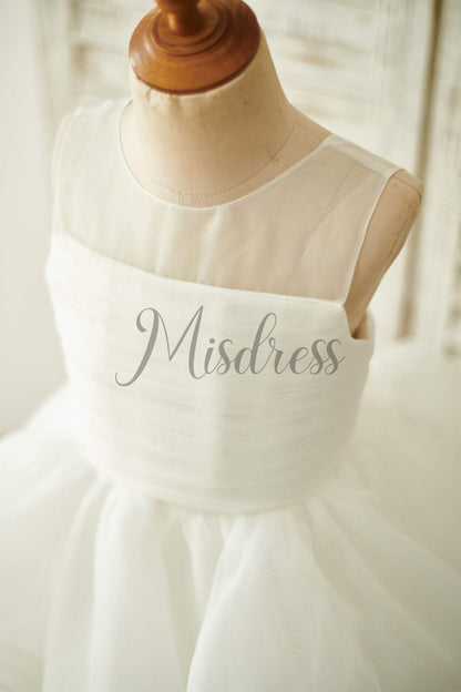 Ivory Organza V Back Wedding Flower Girl Dress - Flower Girl Dresses