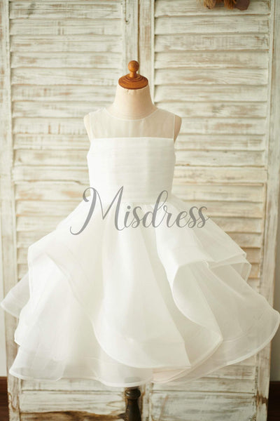 Ivory Organza V Back Wedding Flower Girl Dress - Flower Girl Dresses