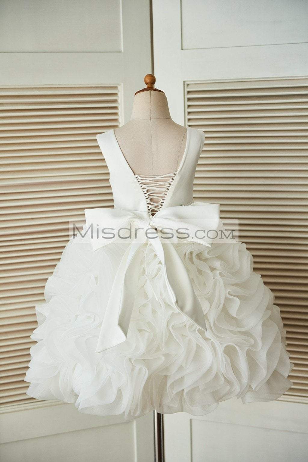 Princess V Back Ivory Satin Organza Ball Gown Wedding Flower Girl Dres Misdress