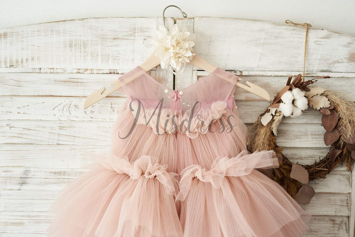 Mauve Tulle V Neck Wedding Flower Girl Dress with Beading - Flower Girl Dresses