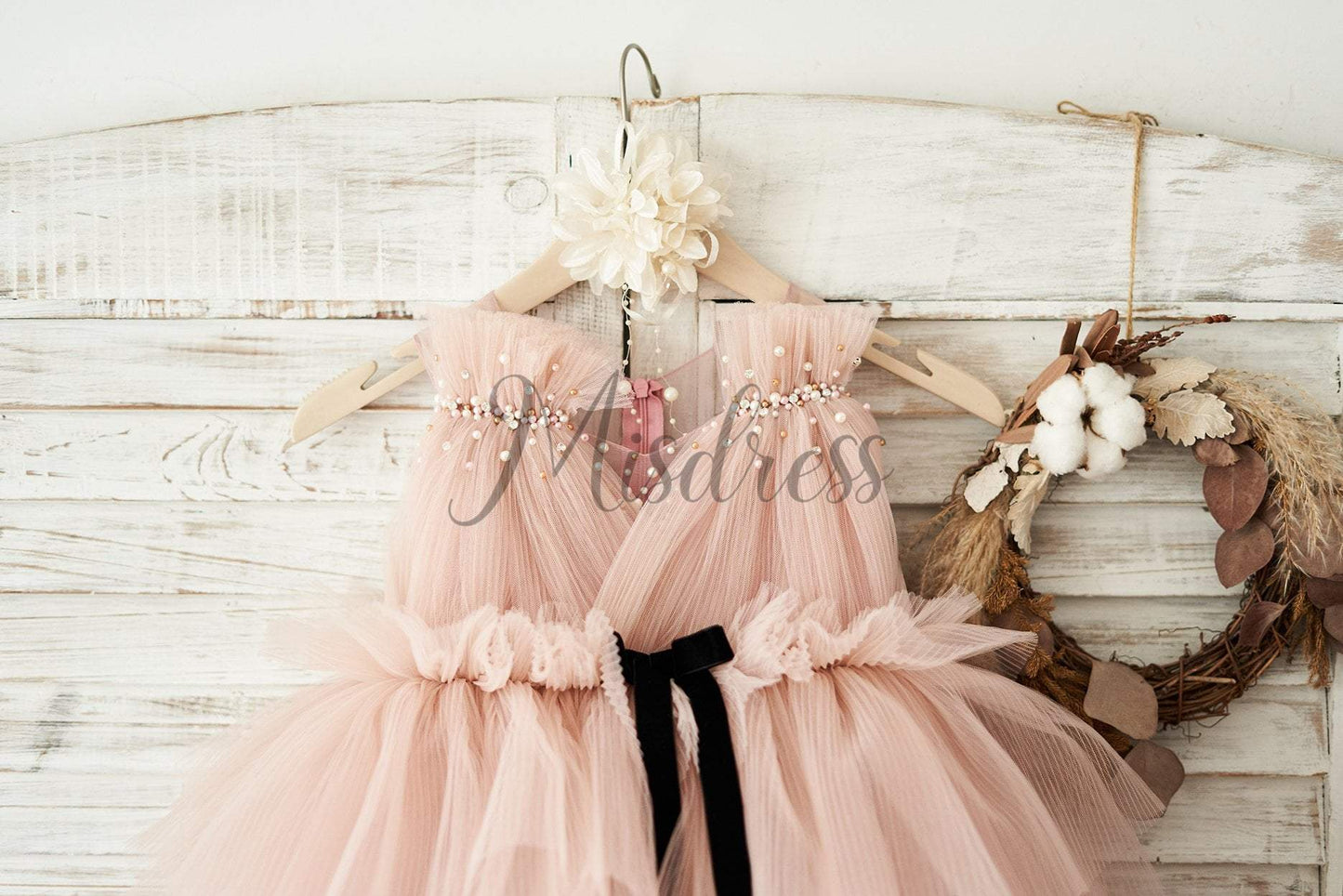 Mauve Tulle V Neck Wedding Flower Girl Dress with Beading - Flower Girl Dresses