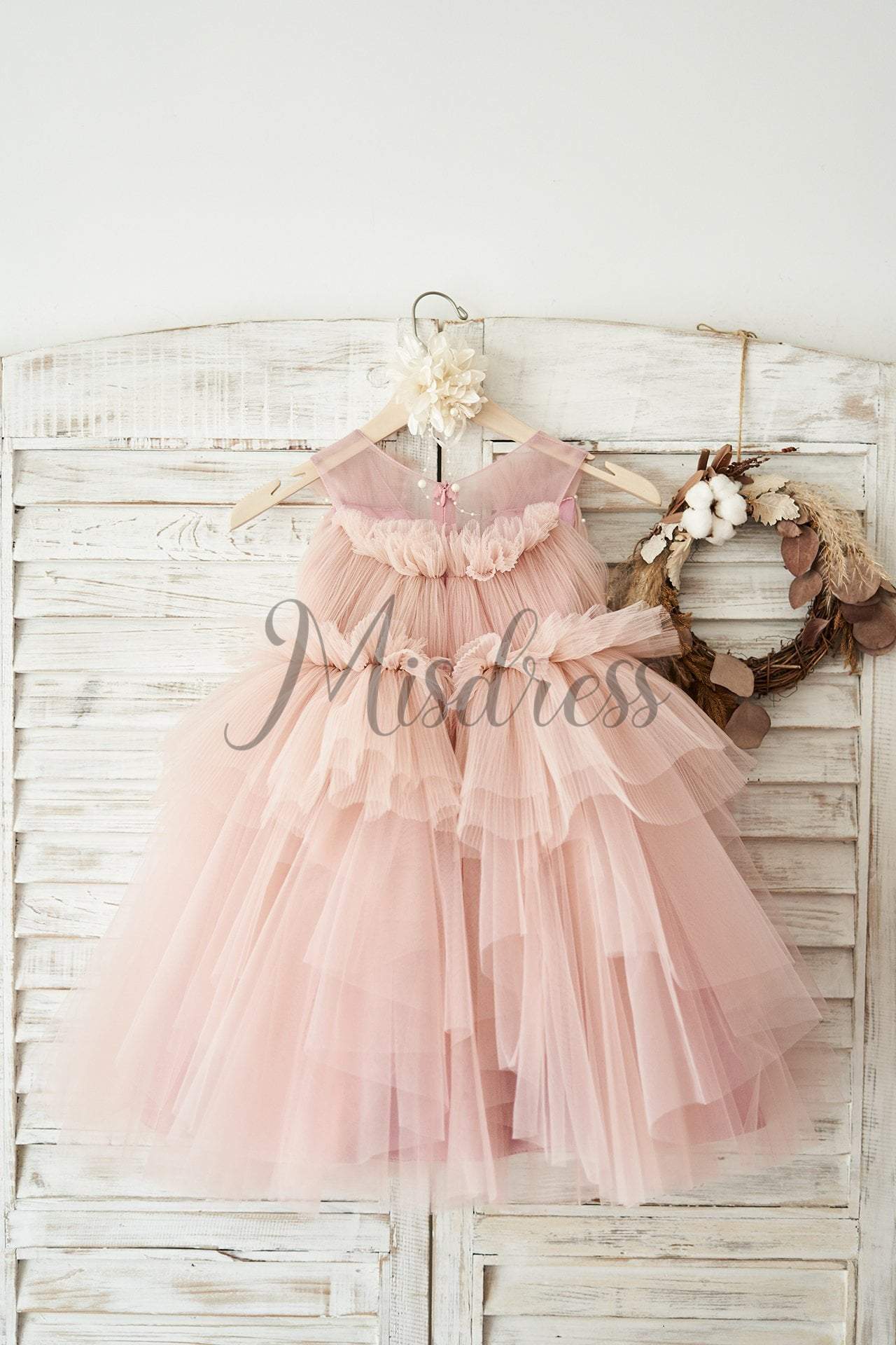 Mauve Tulle V Neck Wedding Flower Girl Dress with Beading - Flower Girl Dresses