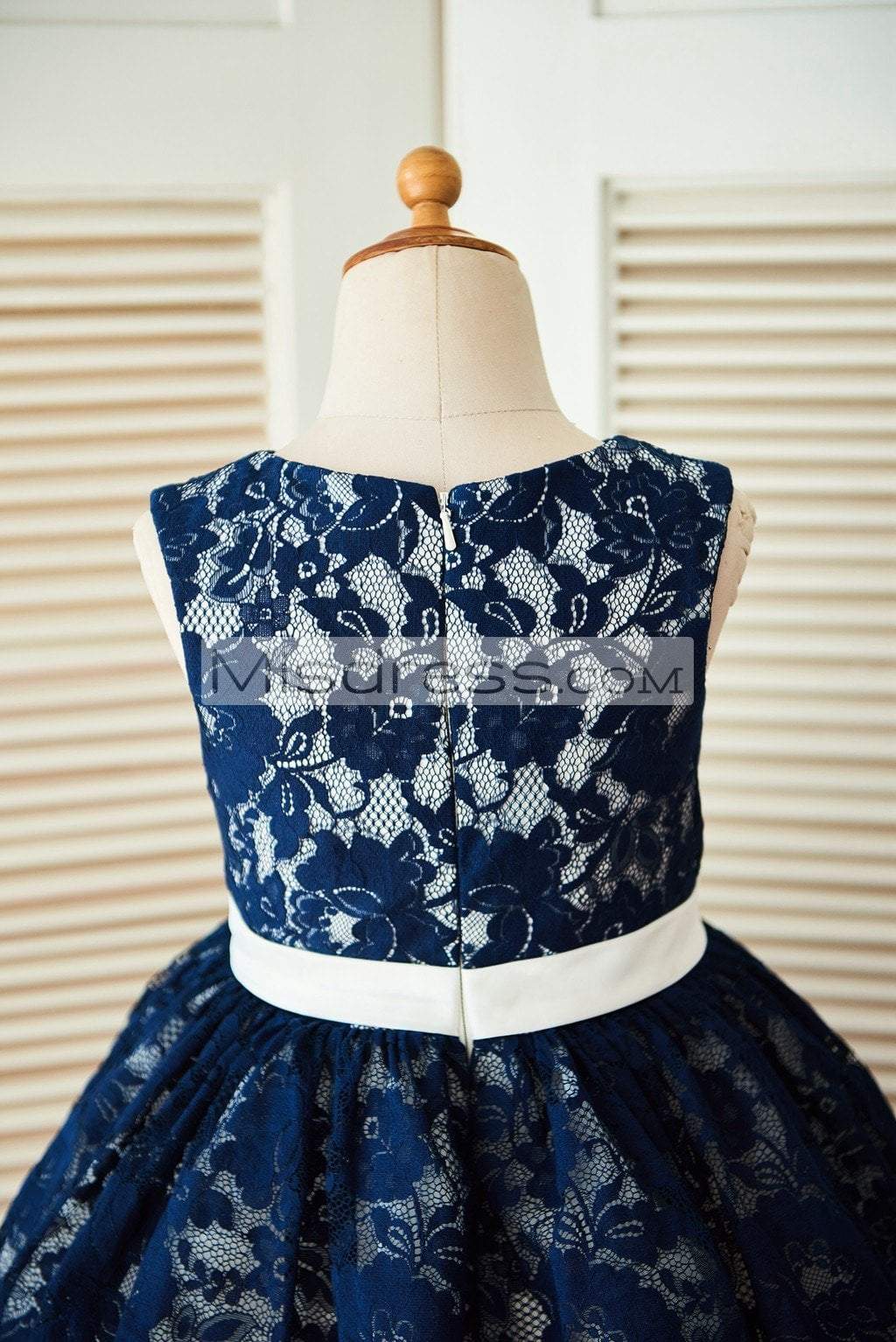 Navy Blue Lace Ivory Tulle Wedding Flower Girl Dress - Flower Girl Dresses