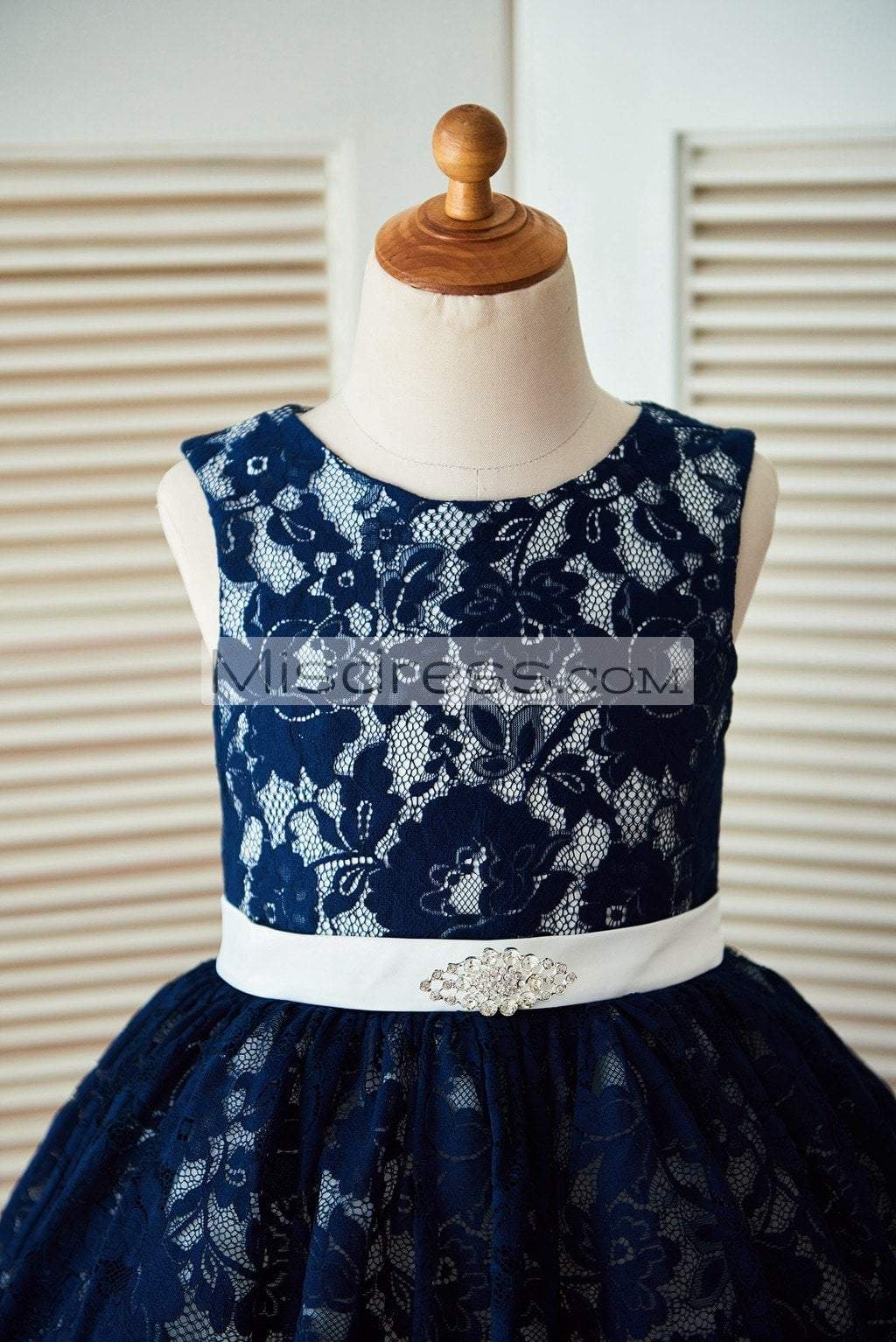 Navy Blue Lace Ivory Tulle Wedding Flower Girl Dress - Flower Girl Dresses