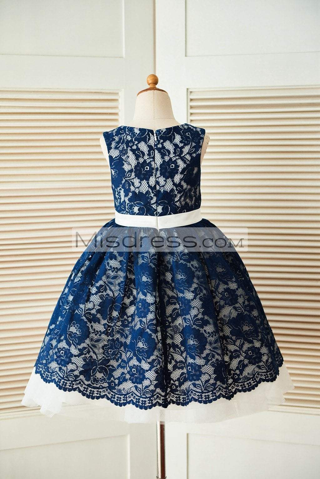 Navy Blue Lace Ivory Tulle Wedding Flower Girl Dress - Flower Girl Dresses