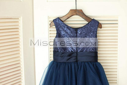 Navy Blue Sequin Tulle Wedding Flower Girl Dress - Flower Girl Dresses